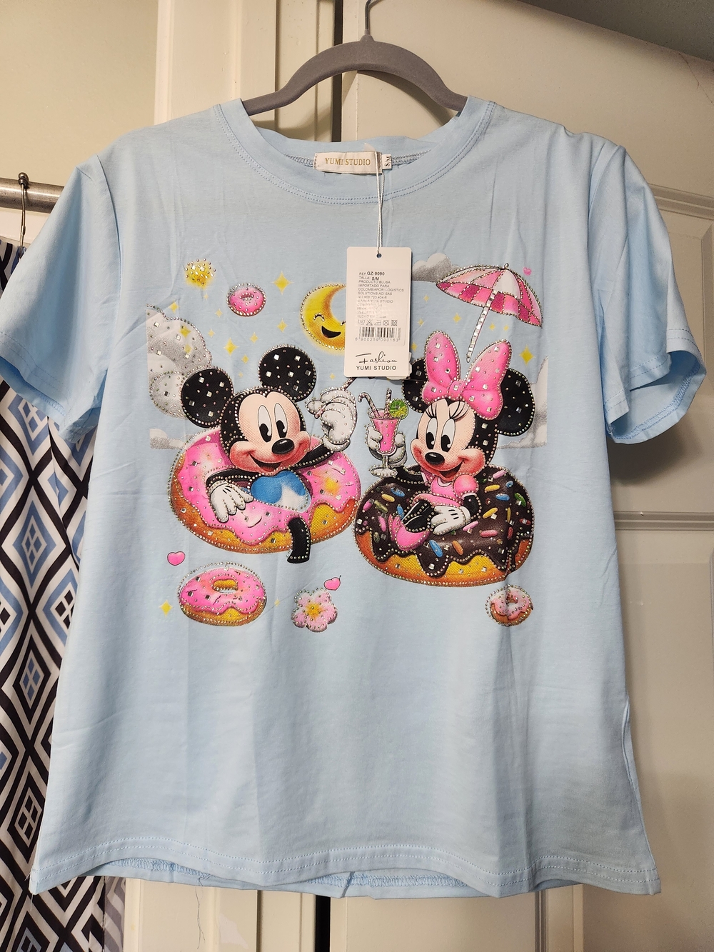 (MEDIUM) Mickey & Minnie Donut Graphic Tee - Light Blue